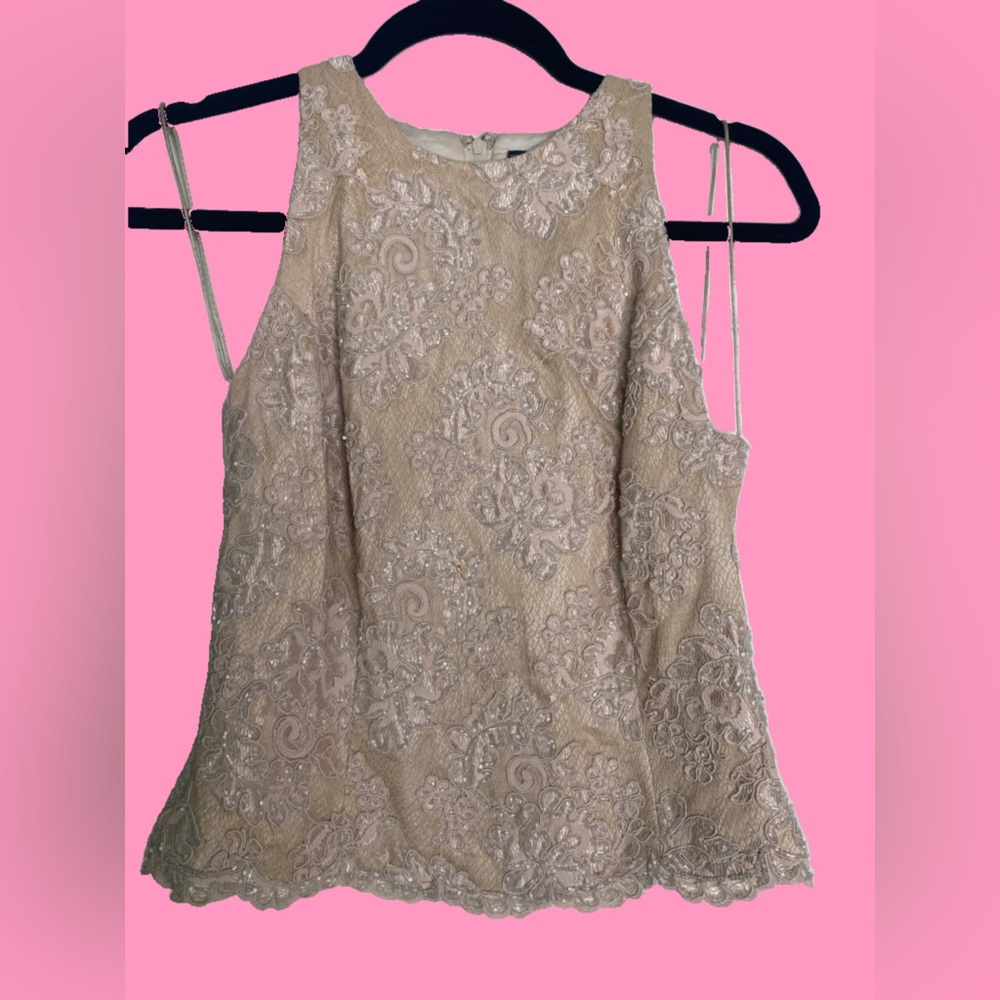 Vintage Cream Lace Beaded Tank